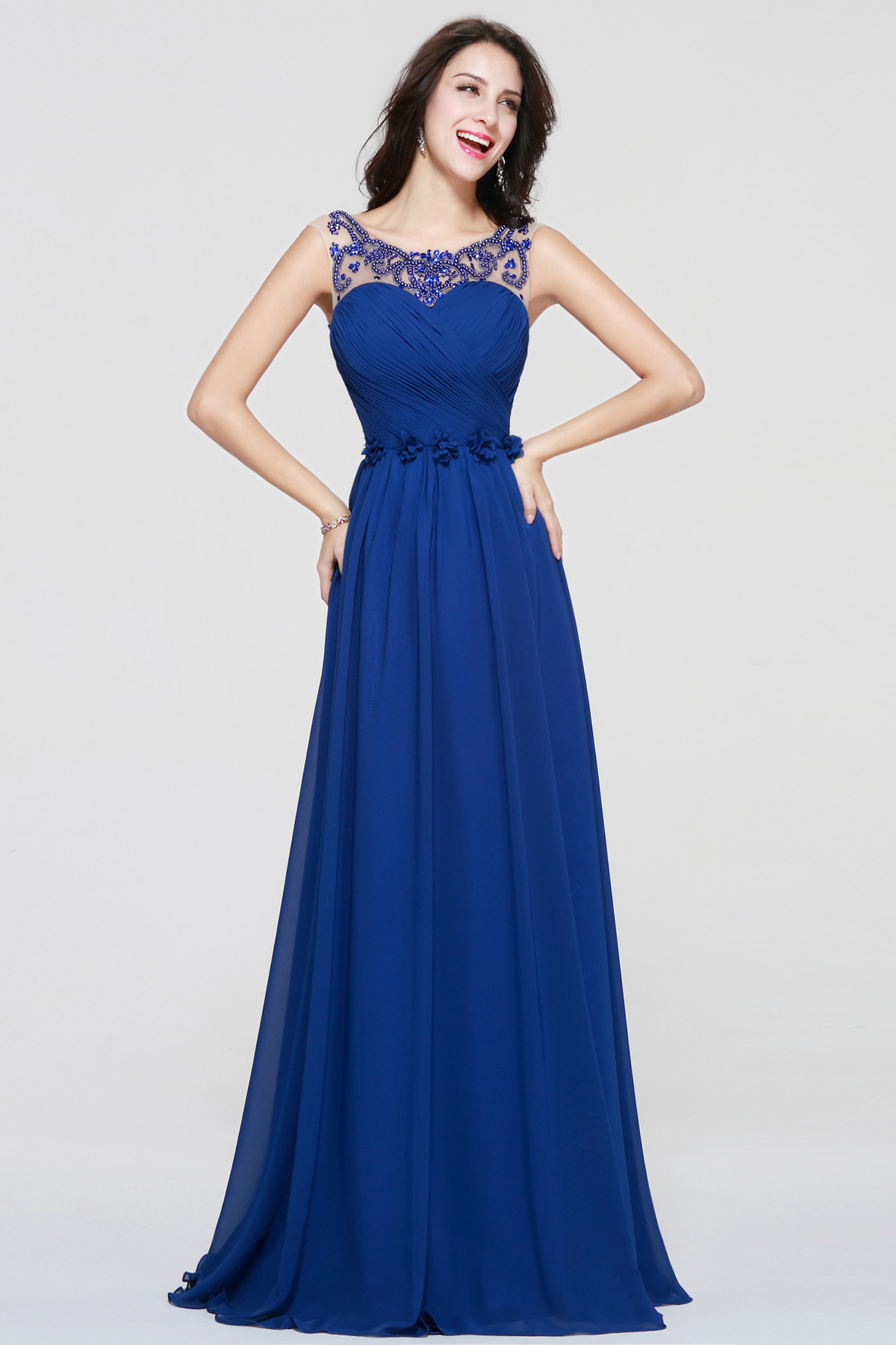 A-line Scoop Floor-length Chiffon Evening Dress - Thumbnail 3
