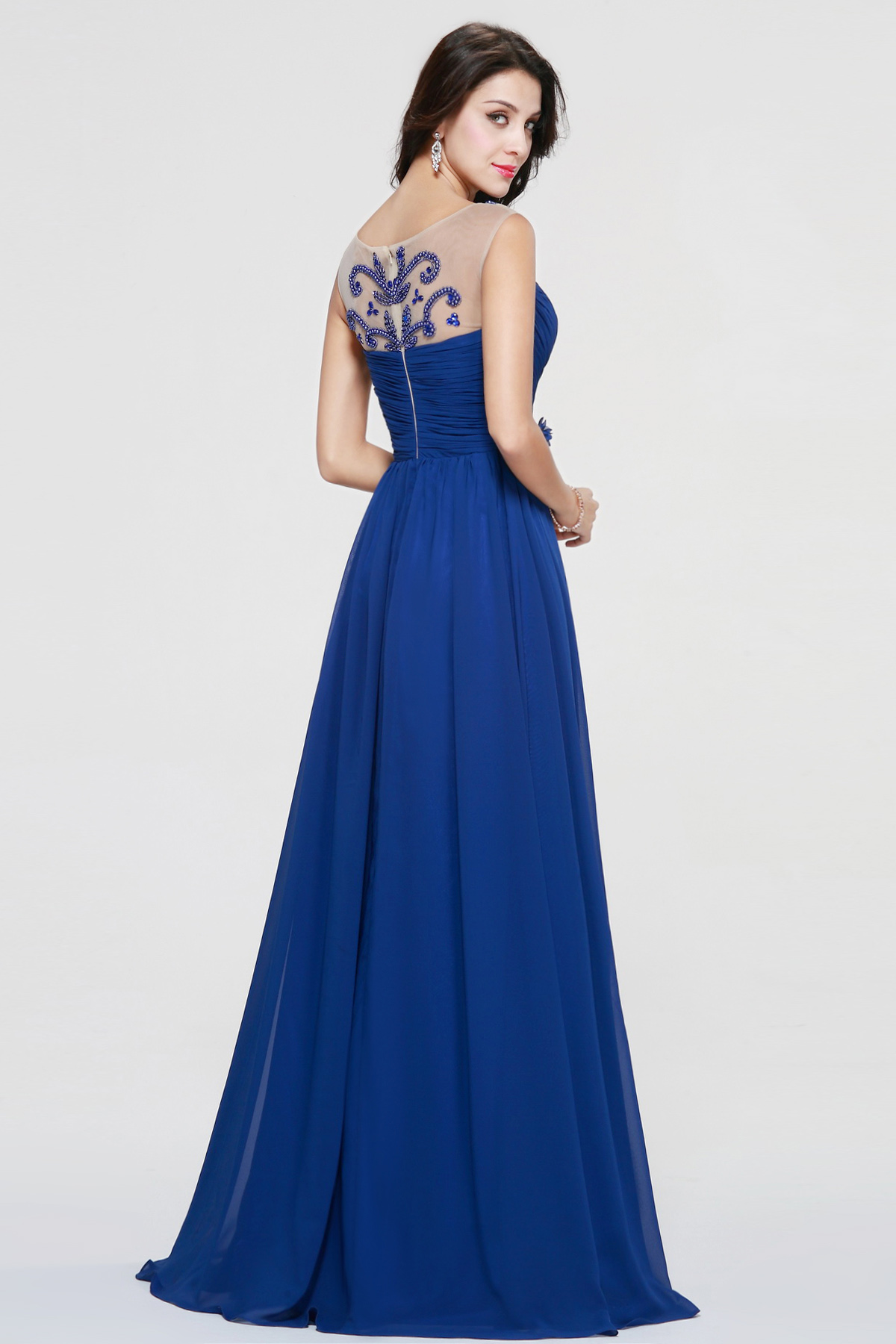 A-line Scoop Floor-length Chiffon Evening Dress - Thumbnail 4