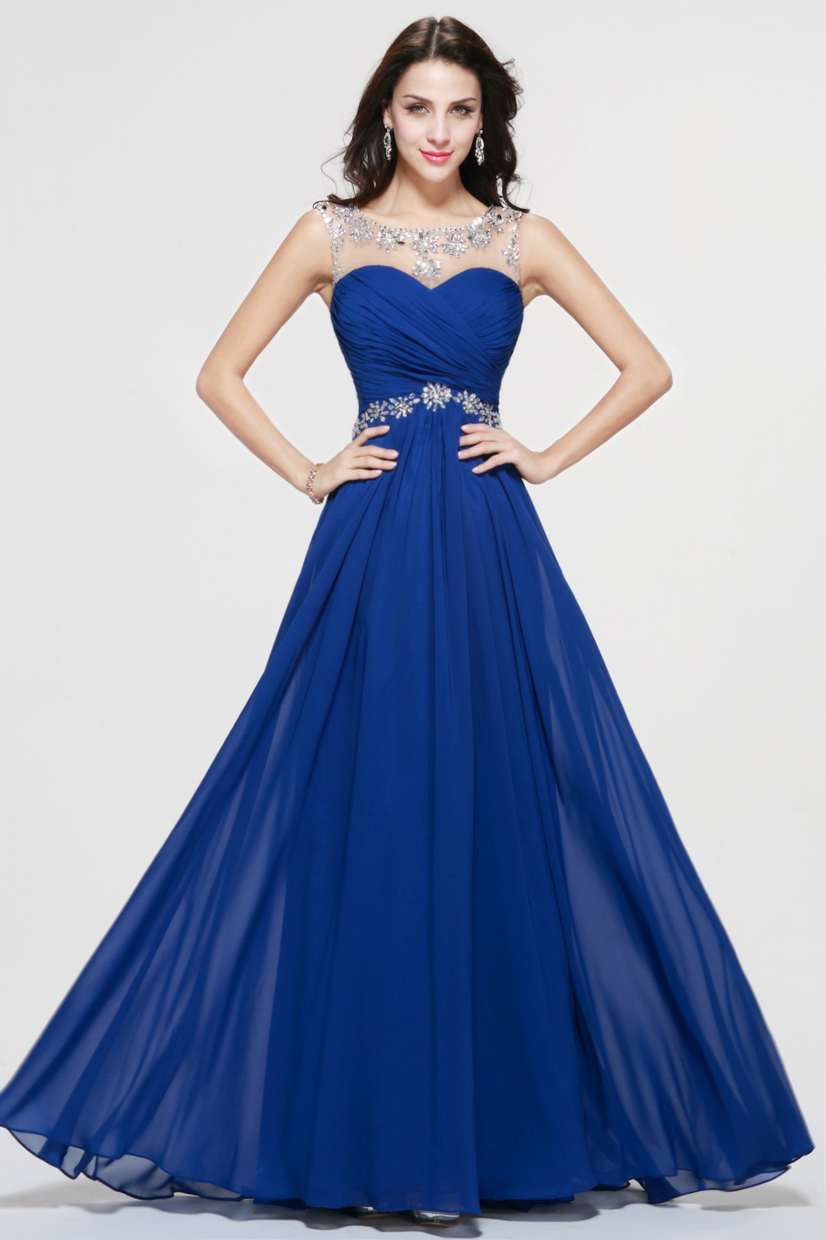 A-line Bateau Floor-length Chiffon Evening Dress - Thumbnail 2