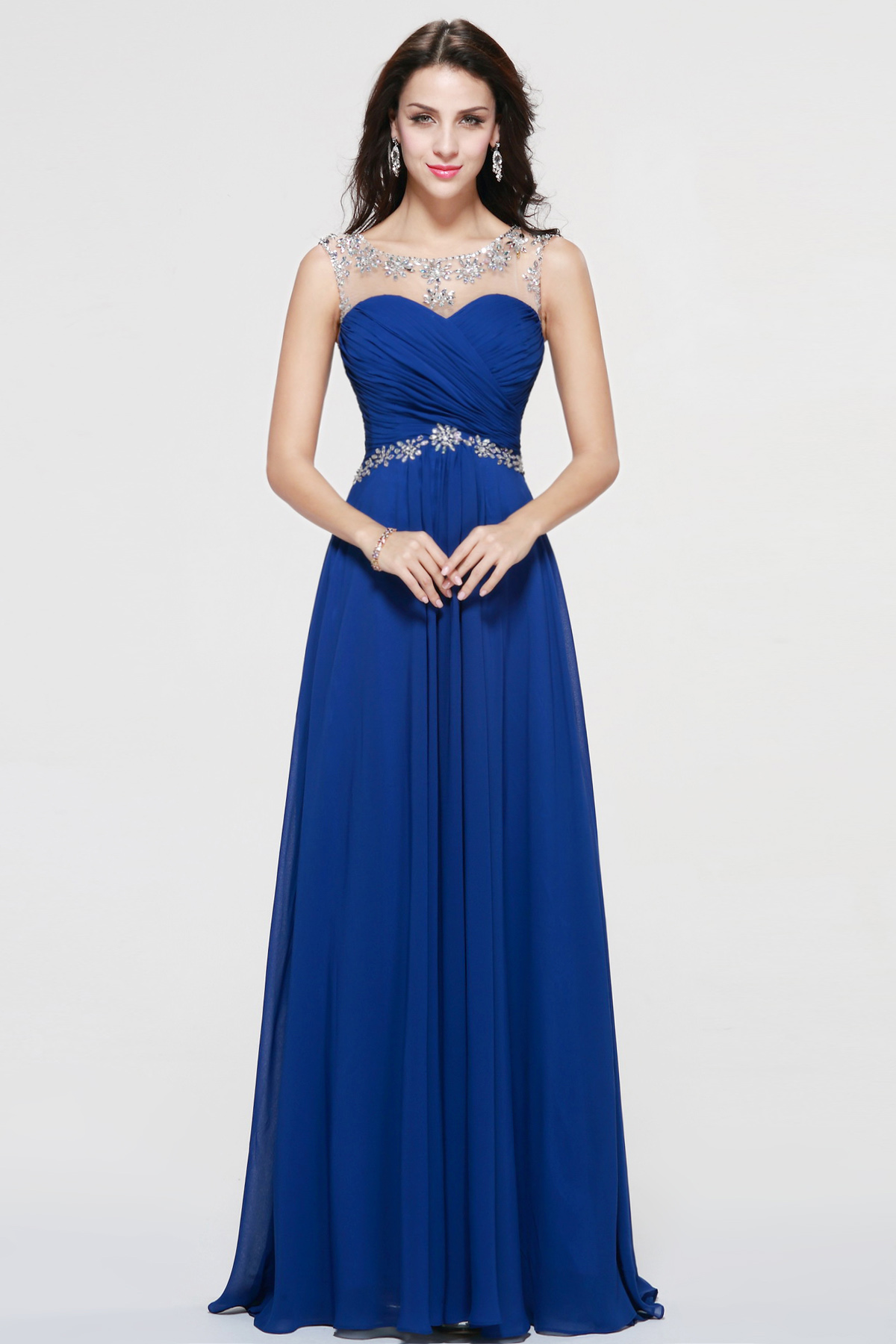 A-line Bateau Floor-length Chiffon Evening Dress - Thumbnail 3