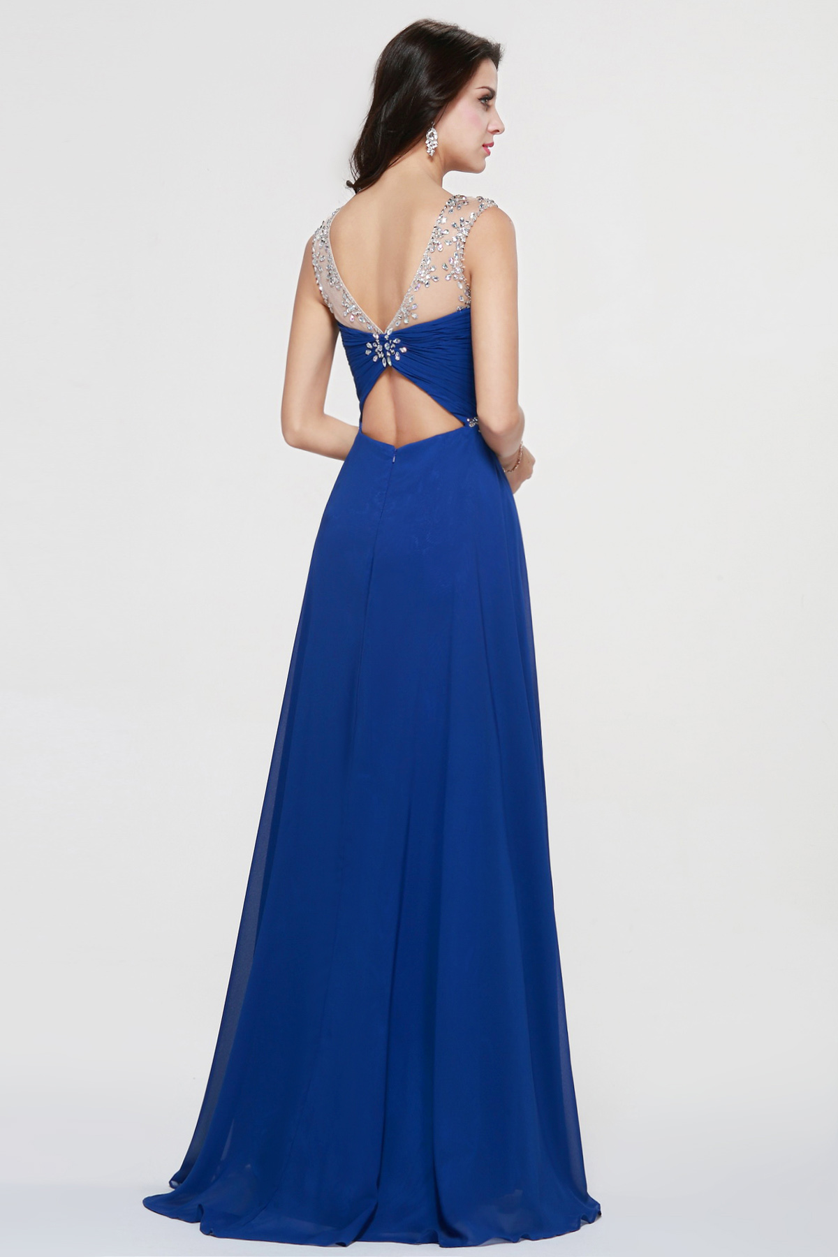 A-line Bateau Floor-length Chiffon Evening Dress - Thumbnail 4