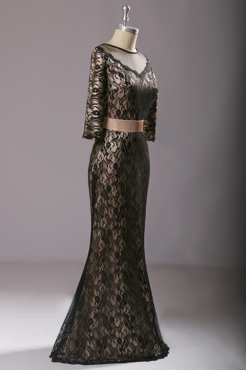Sheath/Columnn Scoop Floor-length Lace Evening Dress - Thumbnail 4
