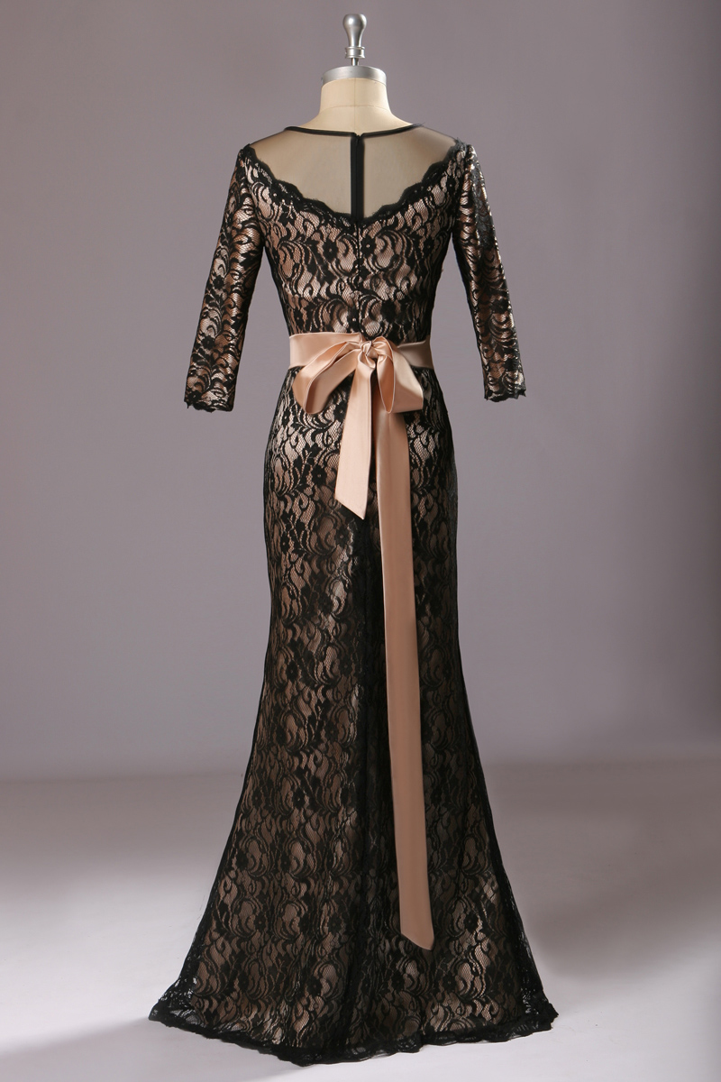 Sheath/Columnn Scoop Floor-length Lace Evening Dress - Thumbnail 5