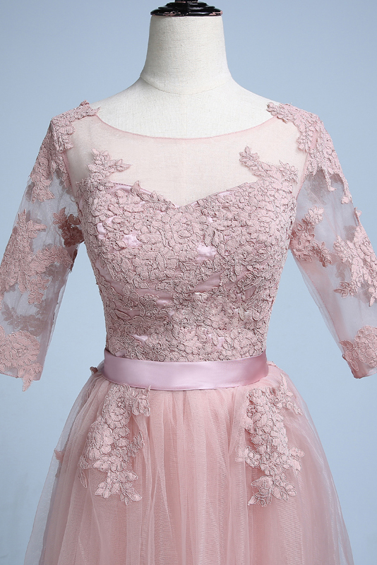 A-line Bateau Floor-length Tulle Evening Dress - Thumbnail 2