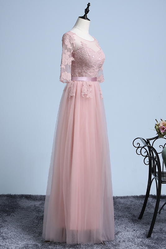 A-line Bateau Floor-length Tulle Evening Dress - Thumbnail 4