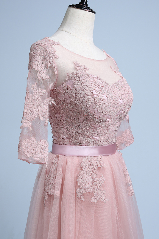 A-line Bateau Floor-length Tulle Evening Dress - Thumbnail 5