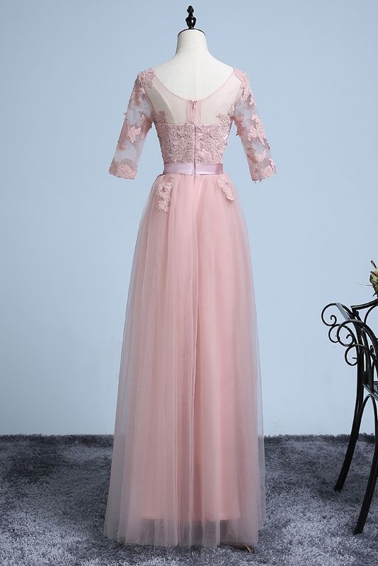 A-line Bateau Floor-length Tulle Evening Dress - Thumbnail 7