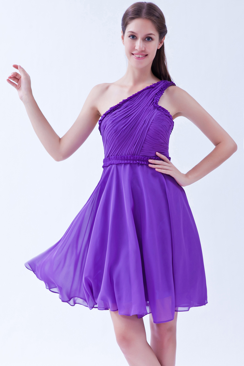 A-line One Shoulder Short/Mini Chiffon Bridesmaid Dress - Thumbnail 2