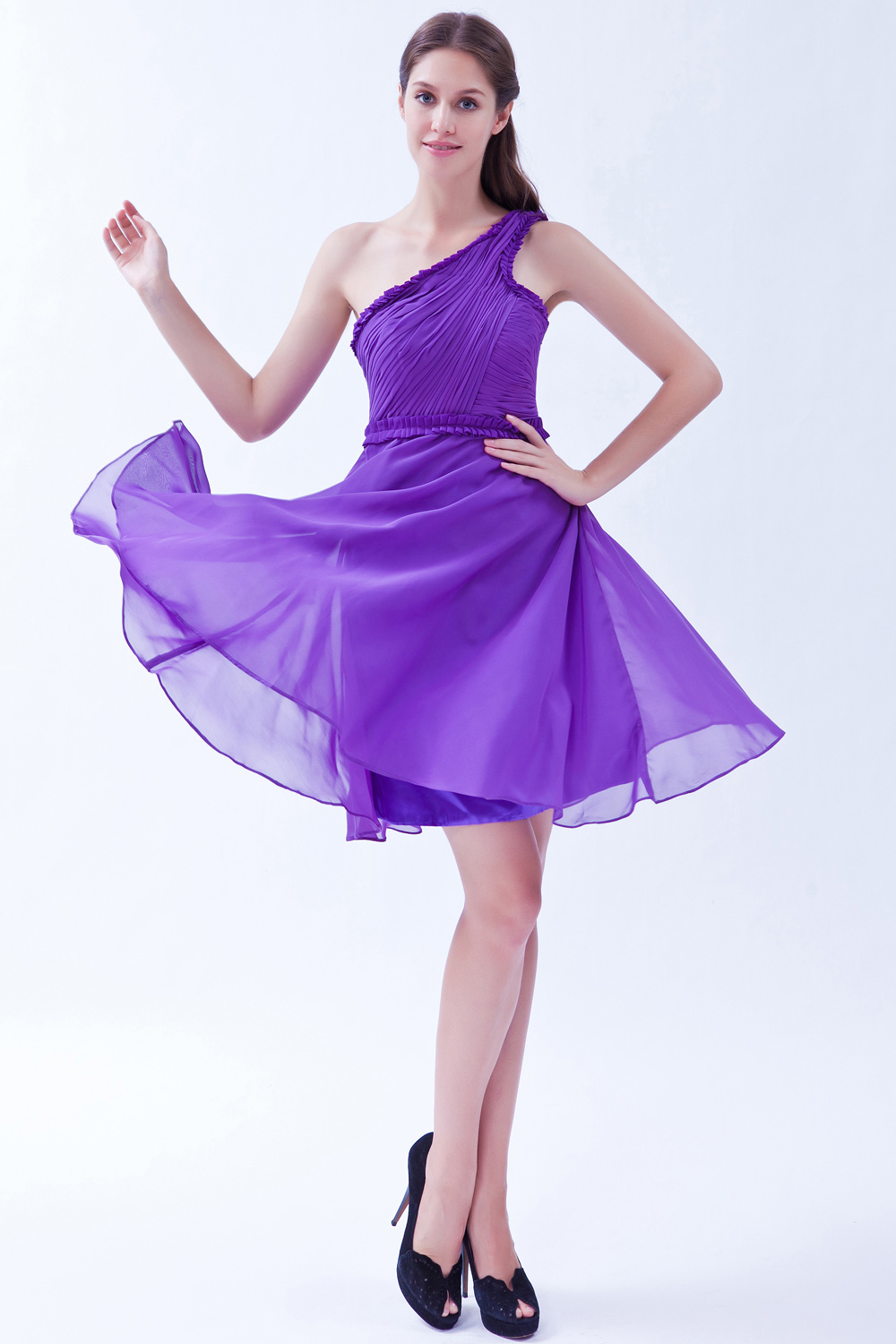A-line One Shoulder Short/Mini Chiffon Bridesmaid Dress - Thumbnail 3