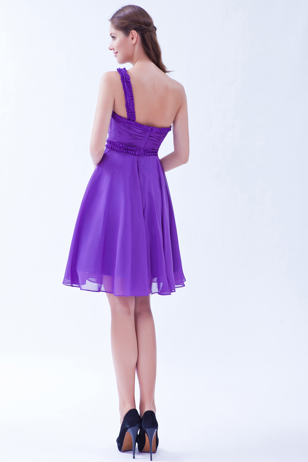 A-line One Shoulder Short/Mini Chiffon Bridesmaid Dress - Thumbnail 5
