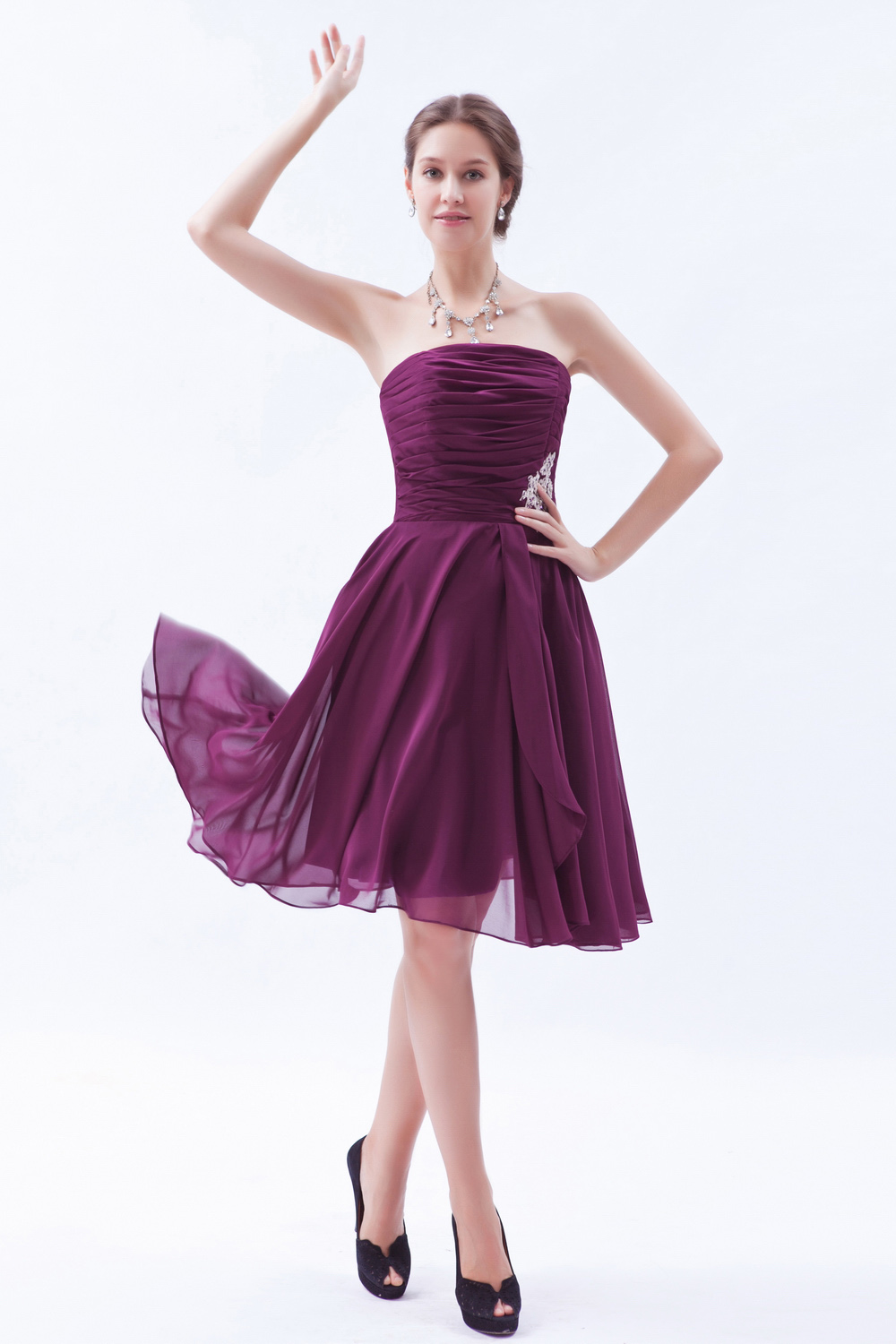 A-line Strapless Knee-length Chiffon Bridesmaid Dress - Thumbnail 2