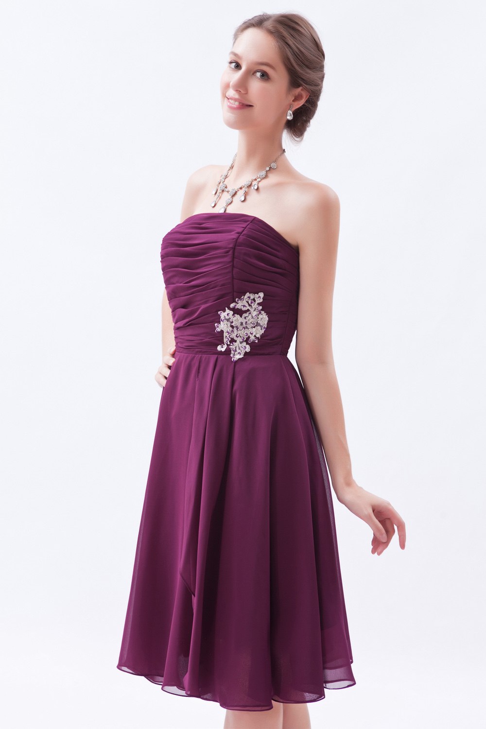A-line Strapless Knee-length Chiffon Bridesmaid Dress - Thumbnail 3