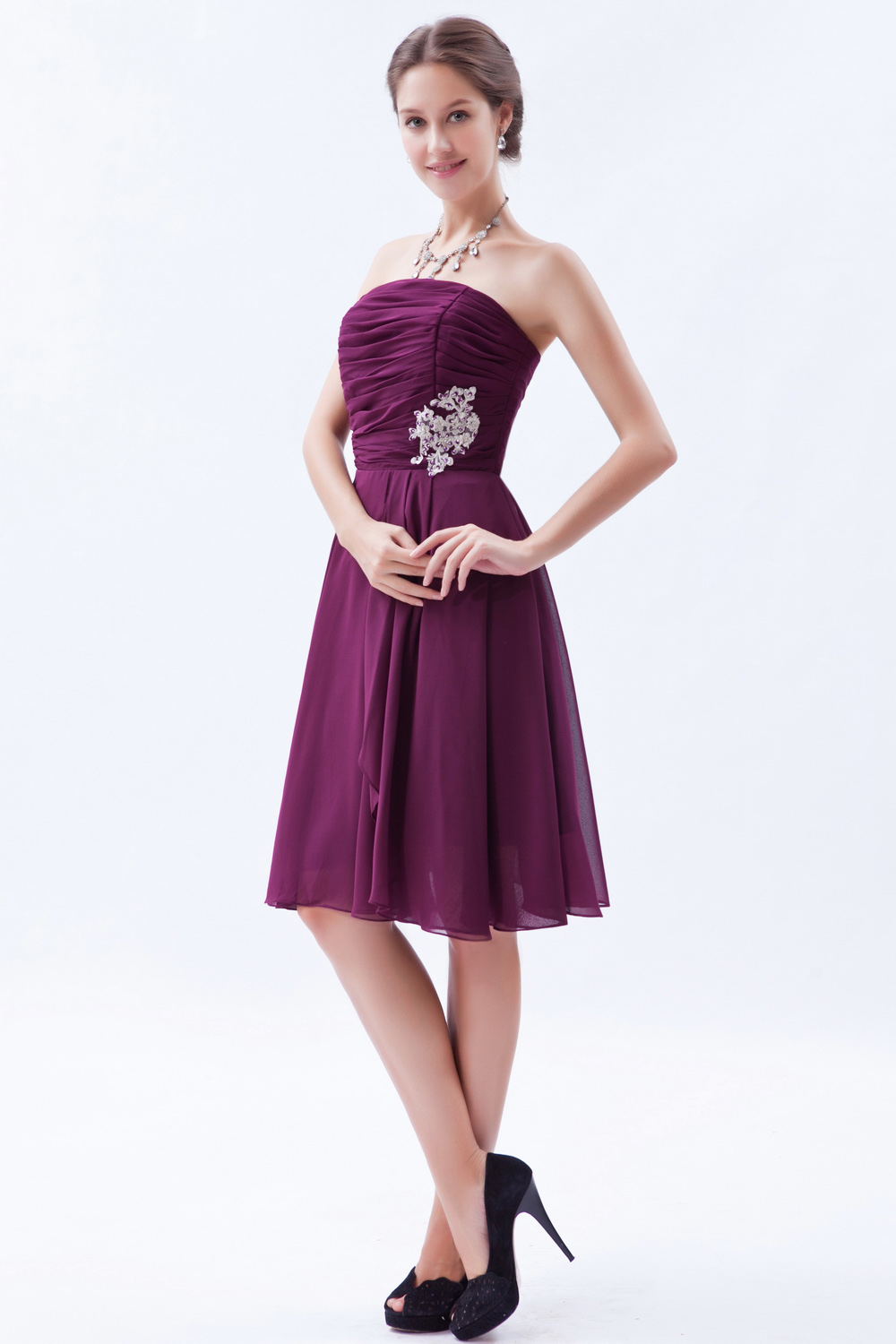 A-line Strapless Knee-length Chiffon Bridesmaid Dress - Thumbnail 4