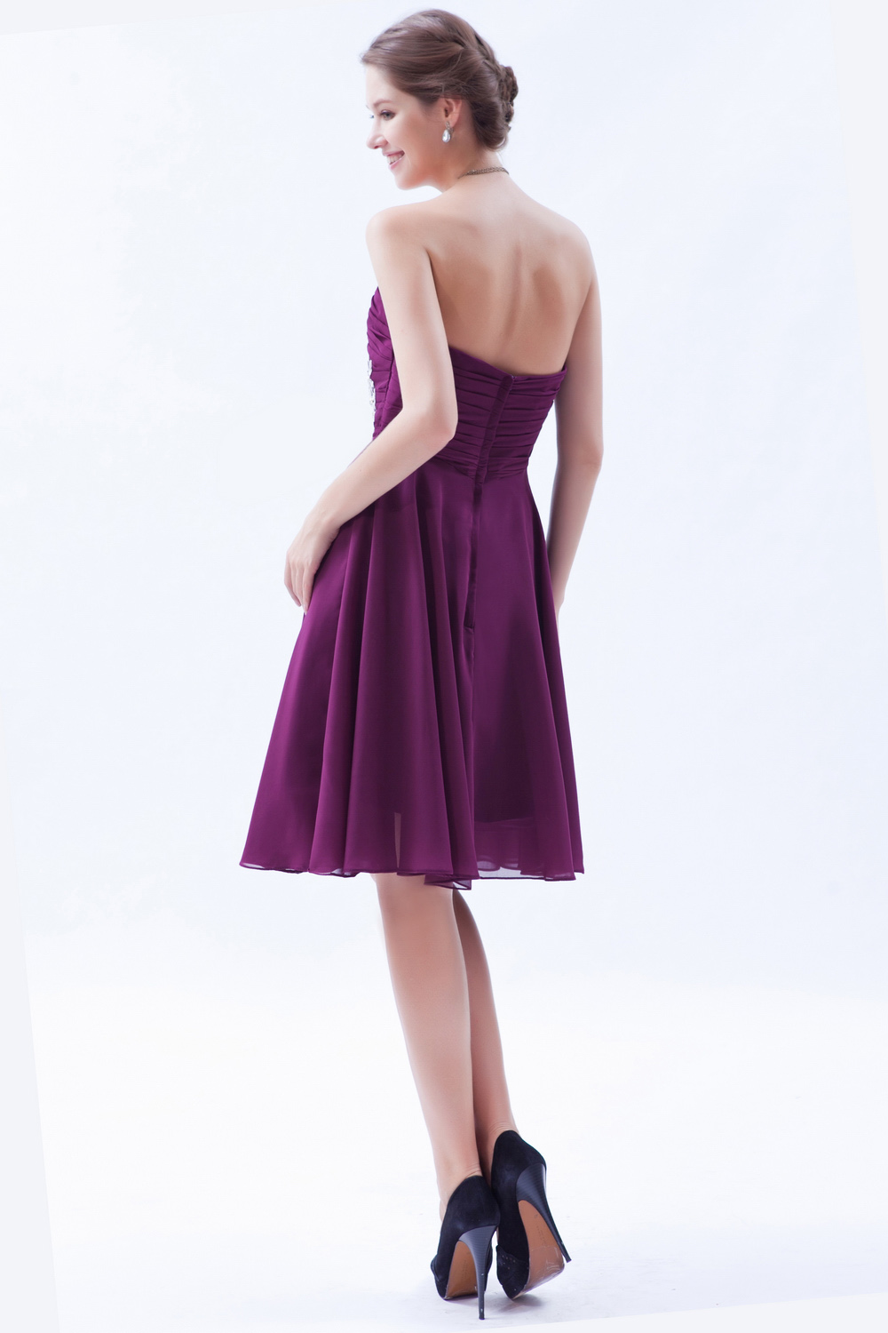 A-line Strapless Knee-length Chiffon Bridesmaid Dress - Thumbnail 5