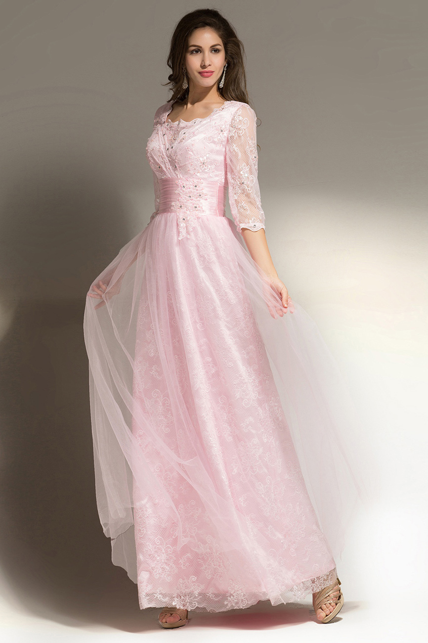 A-line Scalloped-Edge Floor-length Tulle Evening Dress - Thumbnail 2