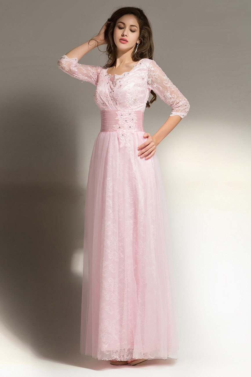 A-line Scalloped-Edge Floor-length Tulle Evening Dress - Thumbnail 3