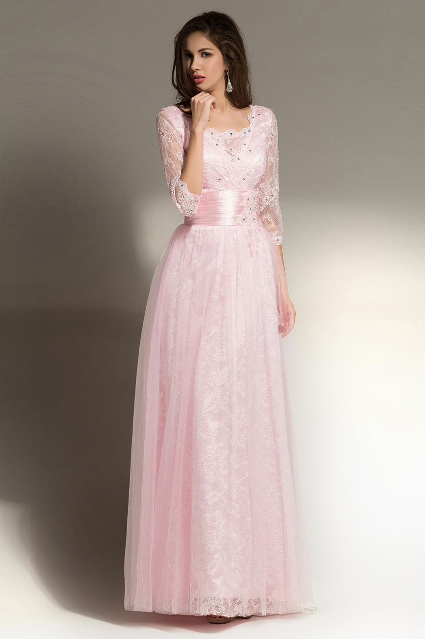 A-line Scalloped-Edge Floor-length Tulle Evening Dress - Thumbnail 4