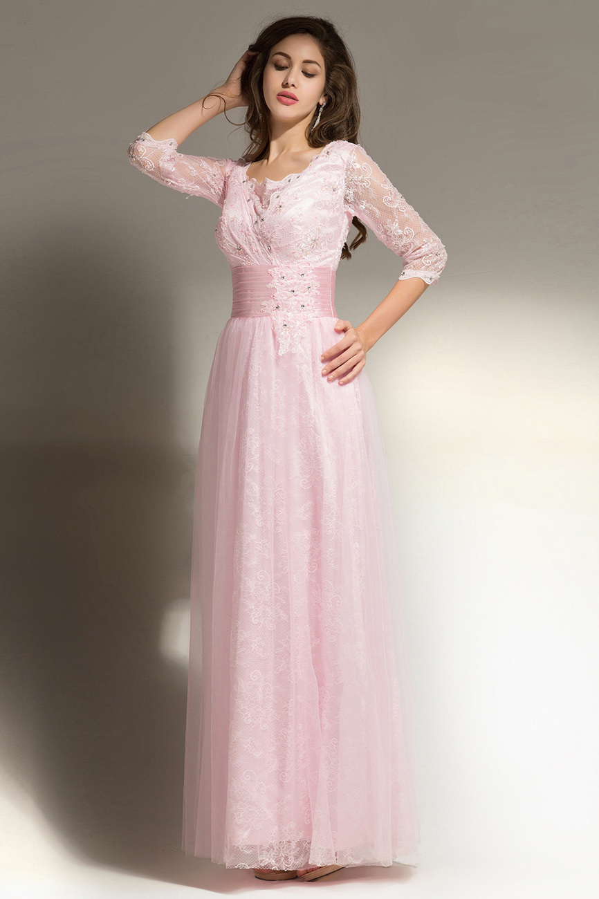 A-line Scalloped-Edge Floor-length Tulle Evening Dress - Thumbnail 5
