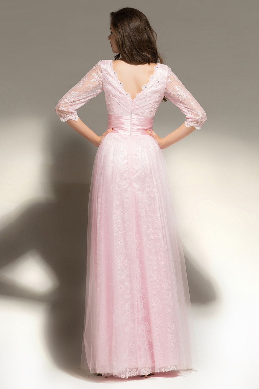 A-line Scalloped-Edge Floor-length Tulle Evening Dress - Thumbnail 6