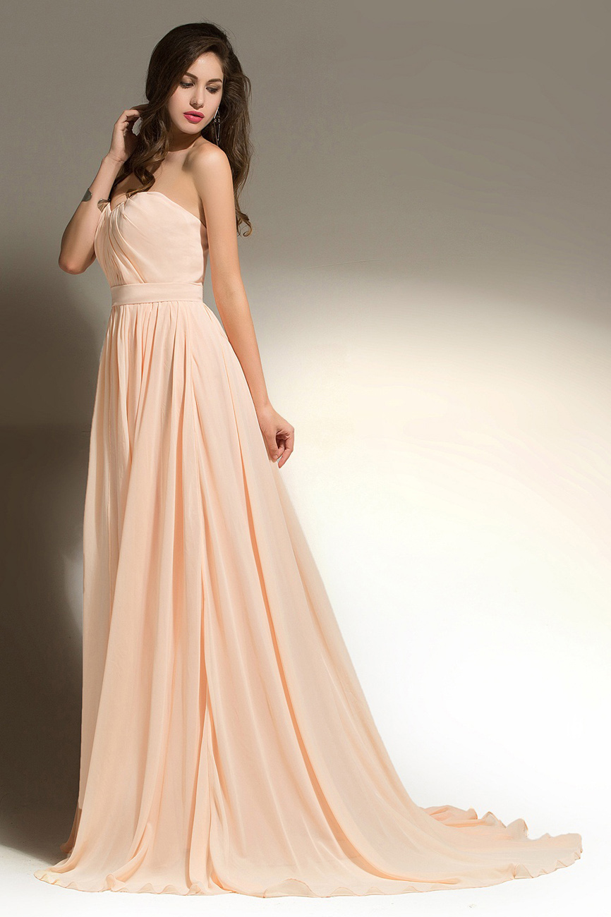 A-line Sweetheart Sweep/Brush Train Chiffon Bridesmaid Dress - Thumbnail 4