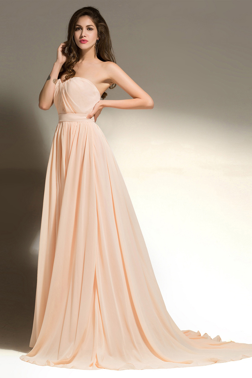 A-line Sweetheart Sweep/Brush Train Chiffon Bridesmaid Dress - Thumbnail 5