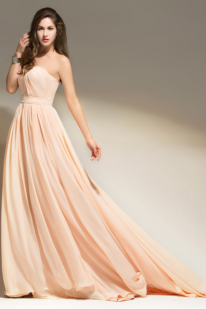 A-line Sweetheart Sweep/Brush Train Chiffon Bridesmaid Dress - Thumbnail 6