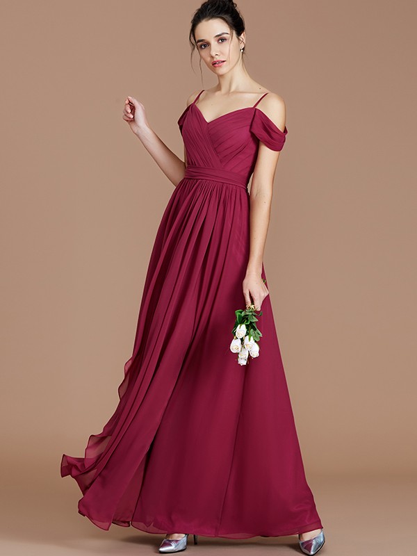 Shift/ Kolonne Spaghetti Snorer Gulvlengde Chiffon Kjole