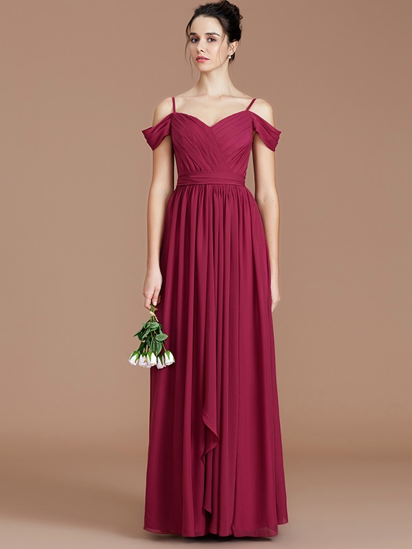 Sheath/Column Spaghetti Straps Floor-length Chiffon Dress - Thumbnail 2
