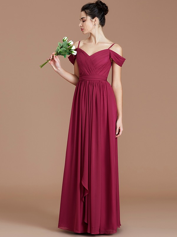 Sheath/Column Spaghetti Straps Floor-length Chiffon Dress - Thumbnail 3