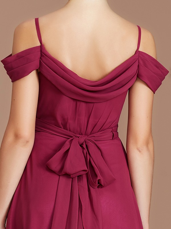 Sheath/Column Spaghetti Straps Floor-length Chiffon Dress - Thumbnail 4