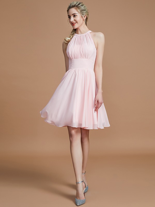 A-Linie Neckholder Bodenlang Chiffon Kleid