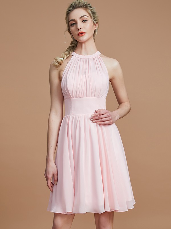 A-line Halter Floor-length Chiffon Dress - Thumbnail 4