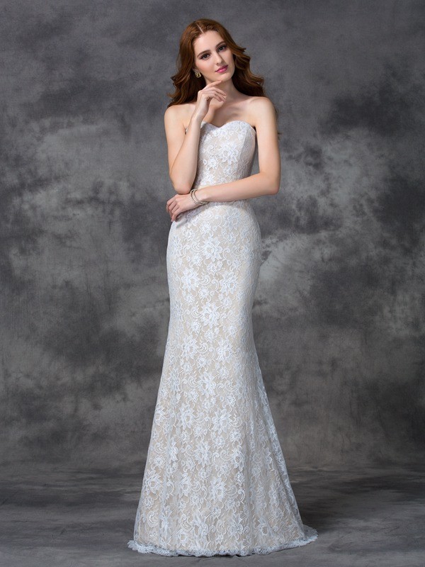 Sirène Col en cœur Balayage / pinceau train Dentelle Robe