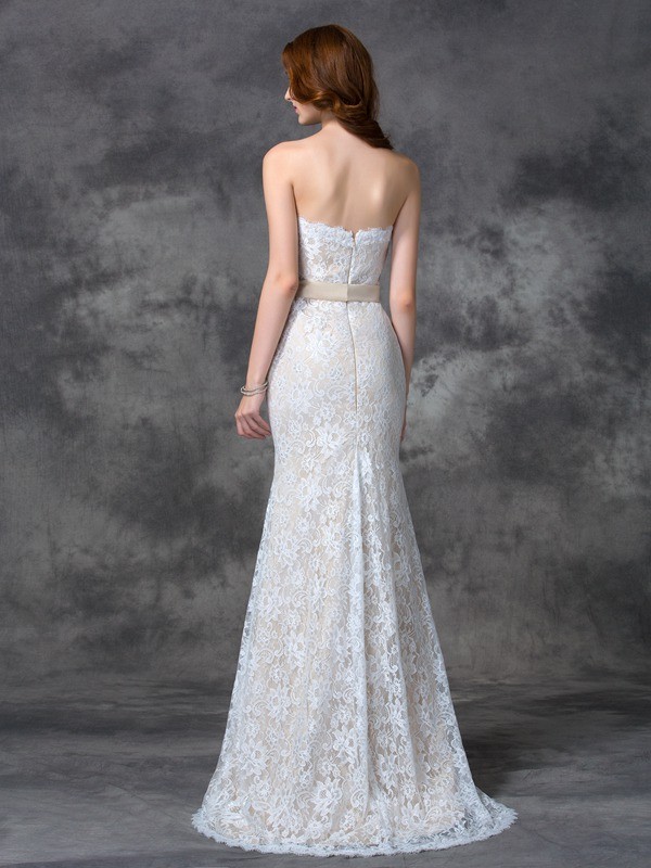 Trumpet/Mermaid Sweetheart Sweep/Brush Train Lace Dress - Thumbnail 2
