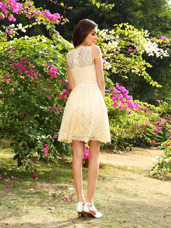 A-line Scoop Knee-length Lace Dress - Thumbnail 2