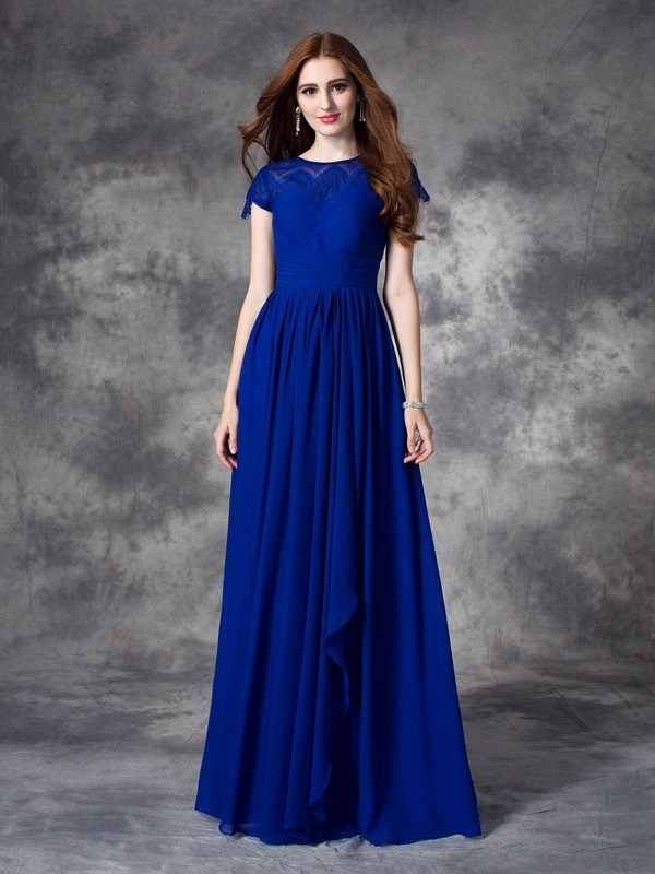 A-linje Bateau Gulvlengde Chiffon Kjole