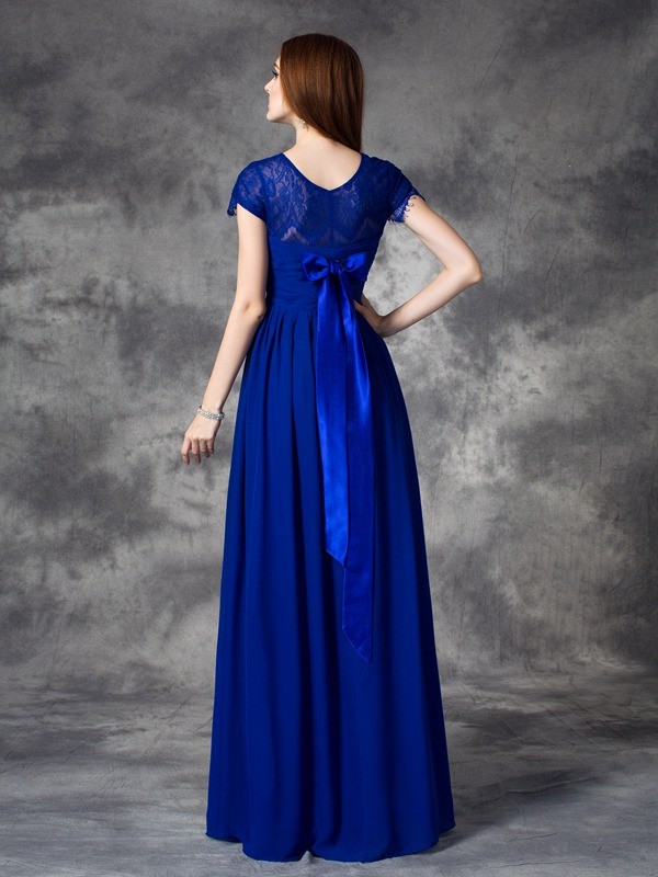 A-line Bateau Floor-length Chiffon Dress - Thumbnail 4