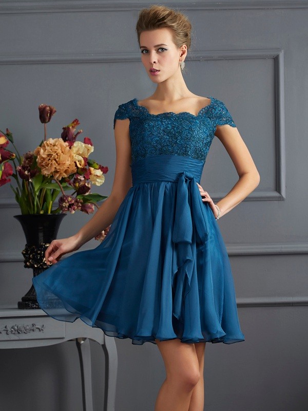 A-Linie Wellenkante Kurz/Mini Spitzen Kleid