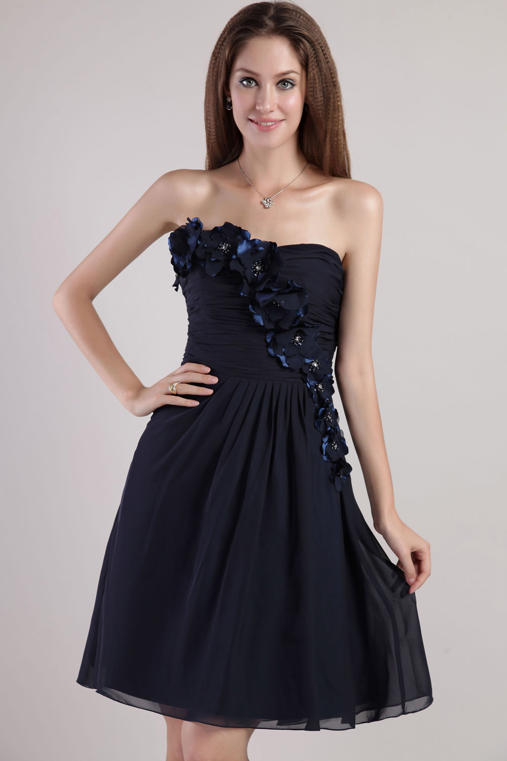 A-line V-neck Tea-length Chiffon Homecoming Dress - Thumbnail 2