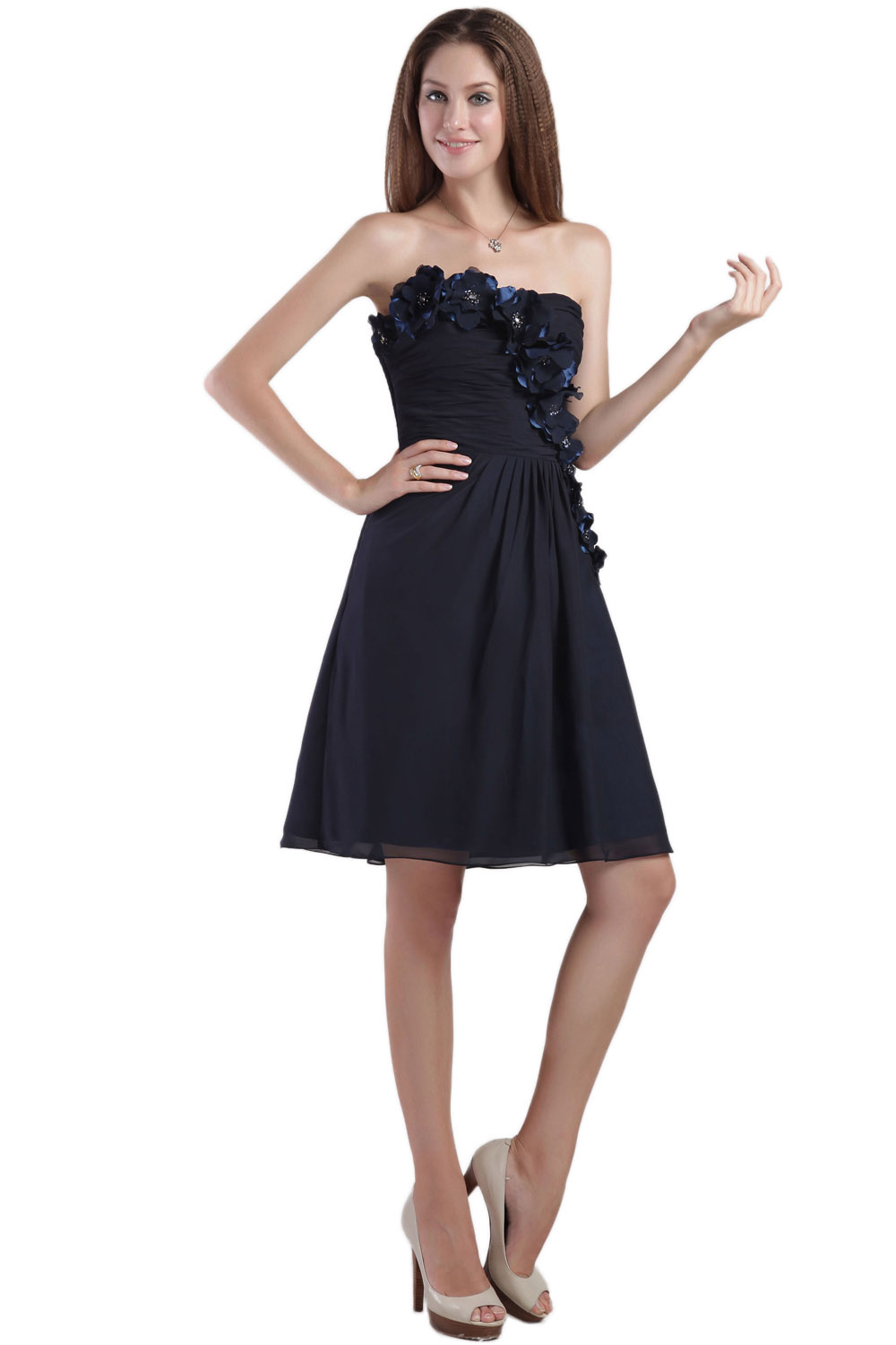 A-line V-neck Tea-length Chiffon Homecoming Dress - Thumbnail 3