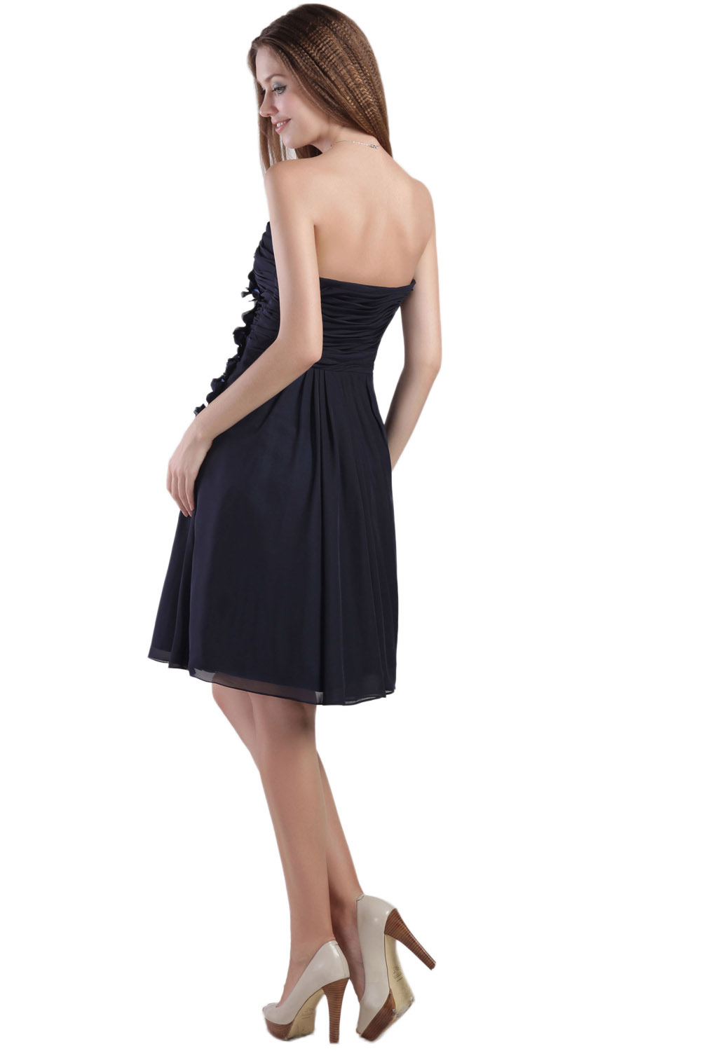 A-line V-neck Tea-length Chiffon Homecoming Dress - Thumbnail 5
