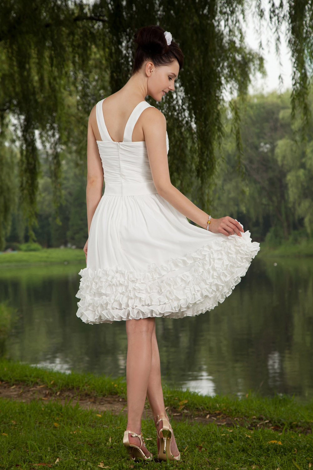 A-line Halter Short/Mini Chiffon Holiday Dress - Thumbnail 4