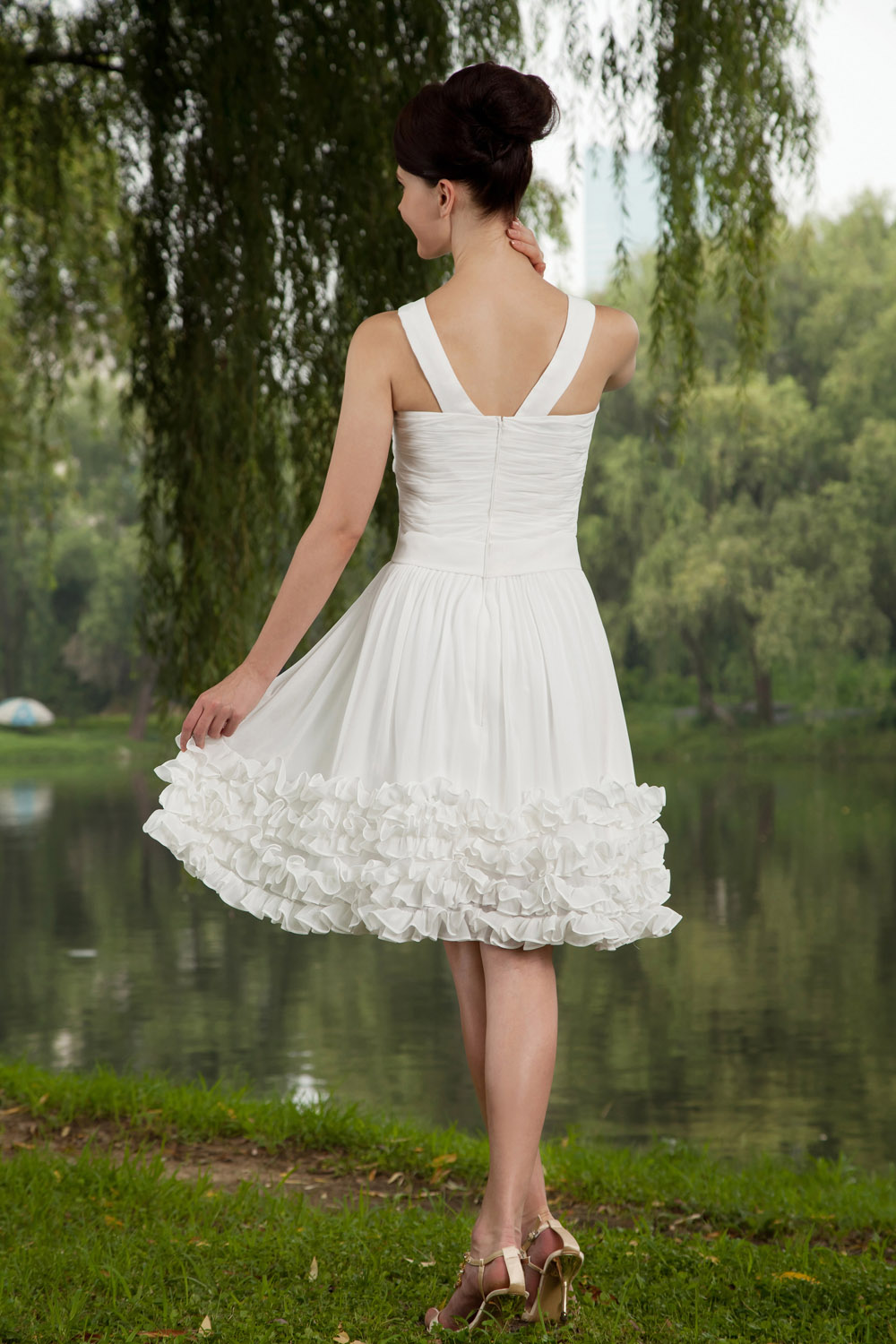 A-line Halter Short/Mini Chiffon Holiday Dress - Thumbnail 5