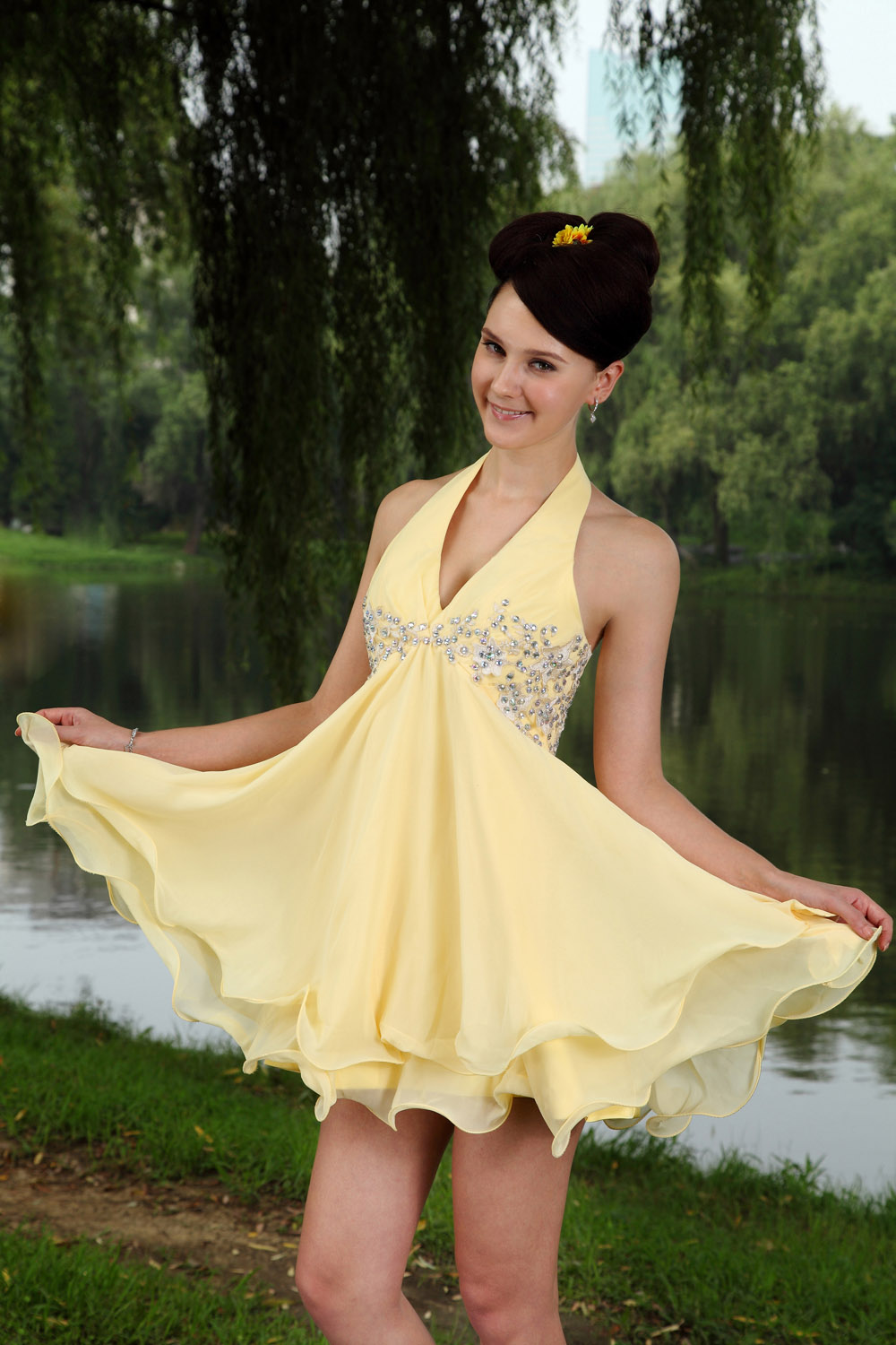 A-line Sheath/Column V-neck Knee-length Chiffon Holiday Dress - Thumbnail 4