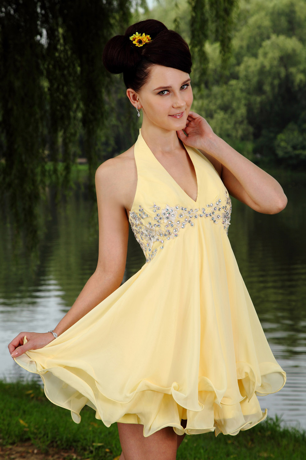 A-line Sheath/Column V-neck Knee-length Chiffon Holiday Dress - Thumbnail 5