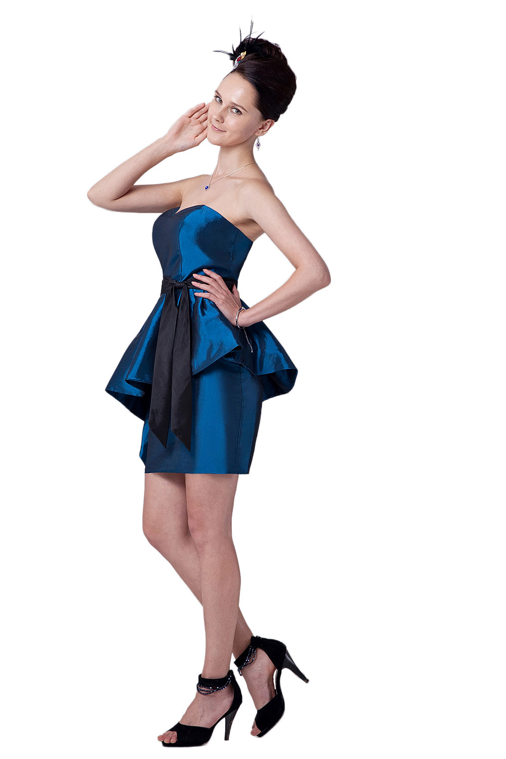 A-line Halter Knee-length Taffeta Homecoming Dress - Thumbnail 2