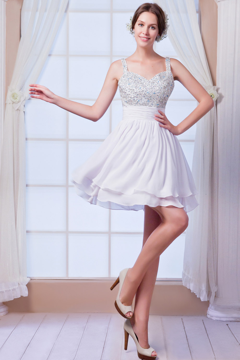 A-line Halter Knee-length Chiffon Homecoming Dress - Thumbnail 2