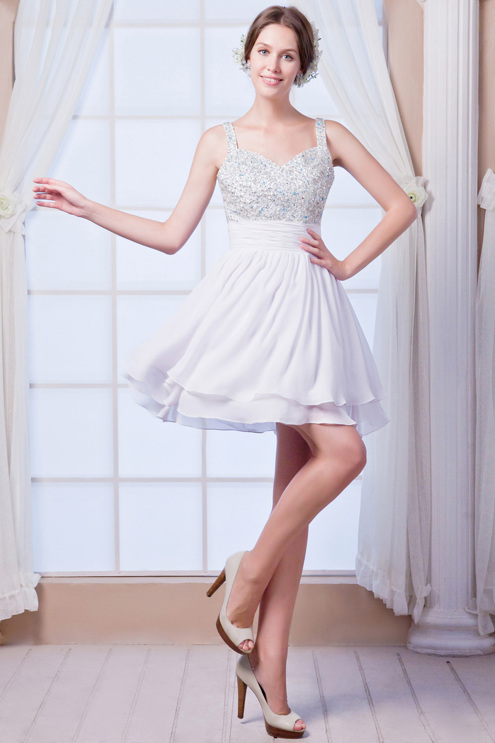 A-line Halter Knee-length Chiffon Homecoming Dress - Thumbnail 3