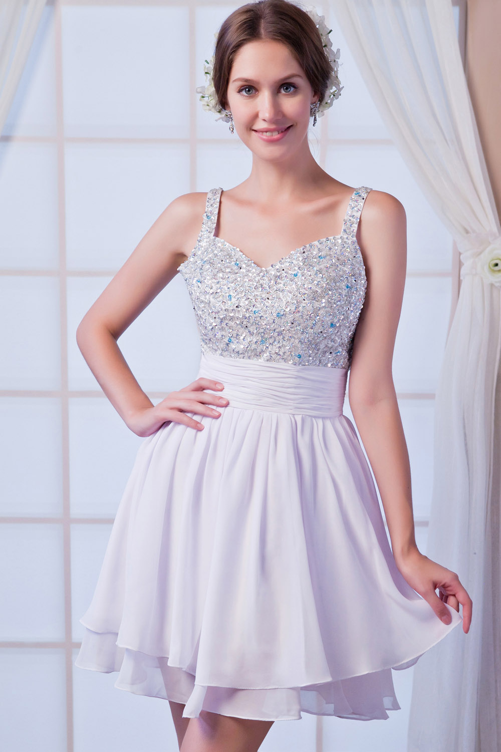 A-line Halter Knee-length Chiffon Homecoming Dress - Thumbnail 4