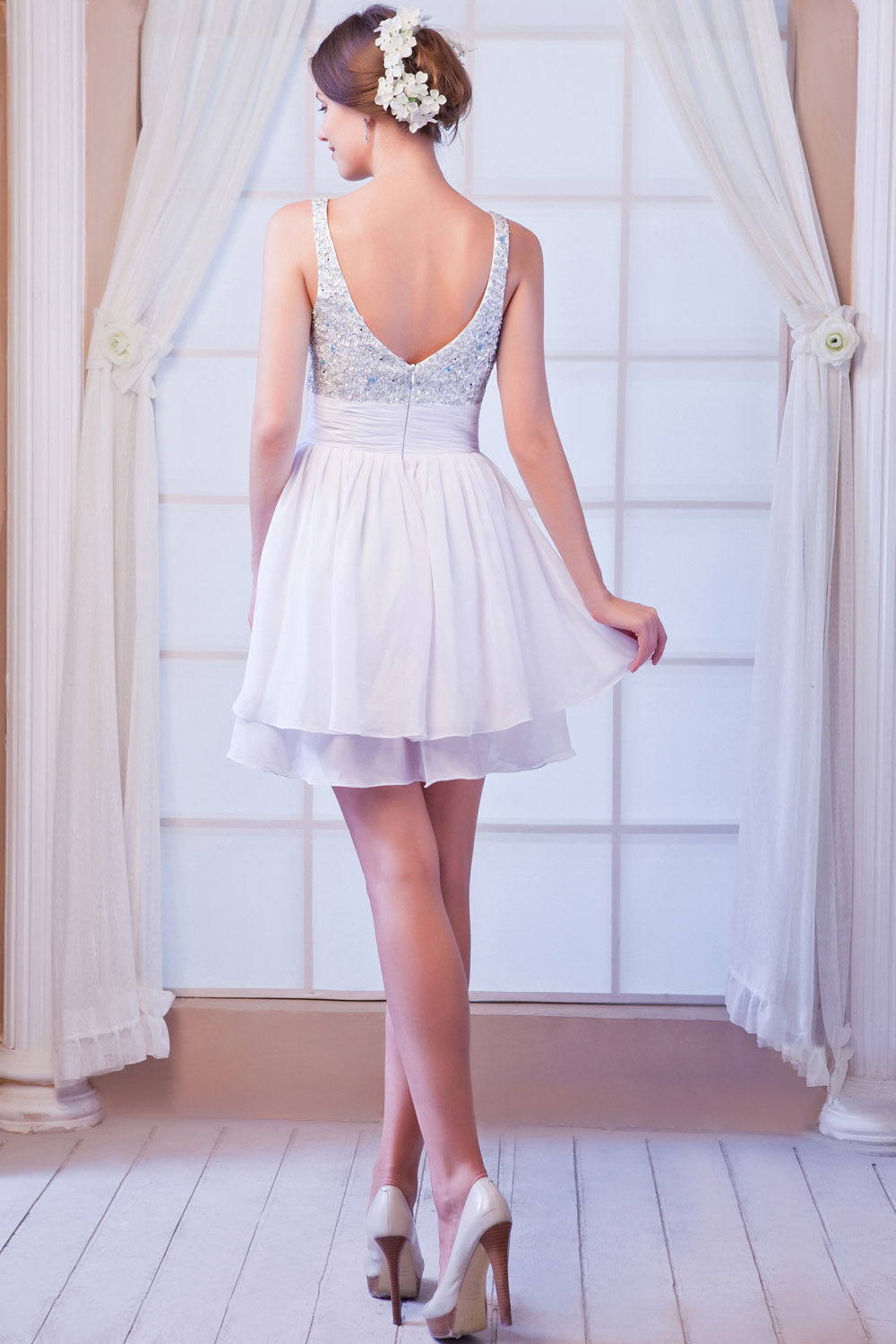 A-line Halter Knee-length Chiffon Homecoming Dress - Thumbnail 7